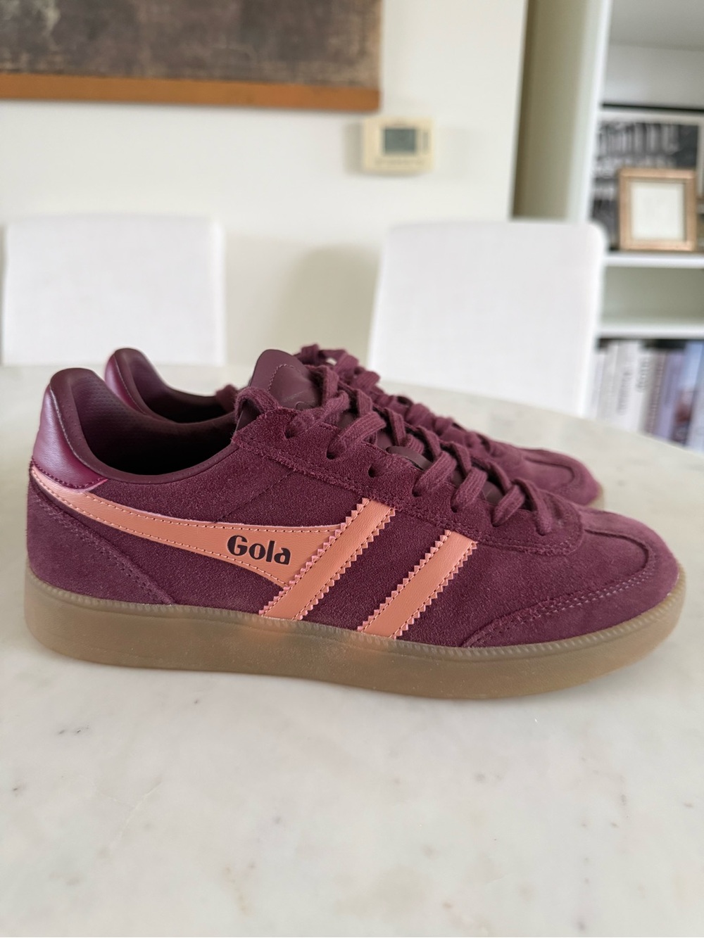 Gola Women's Burgundy Suede Sneakers with Pink Accent Stripes